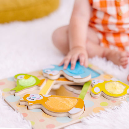 First Play Wooden Touch and Feel Puzzle Peek-a-Boo Pets With Mirror
